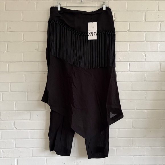 ZARA Fringed Black Pareo Pants 2669/578, SZ L NWT - Picture 3 of 10
